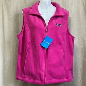 Columbia ladies XL Bright Pink fleece full zip vest New with Tag front pockets
